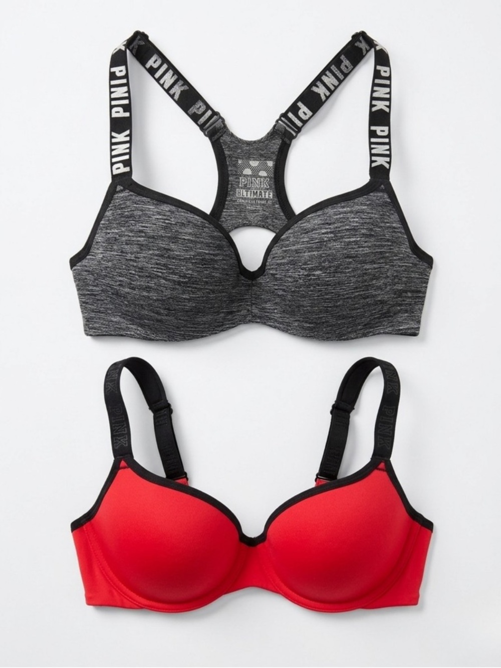 Bundle PINK Victoria's Secret Sports Bras Red/Black and black/black - two bras